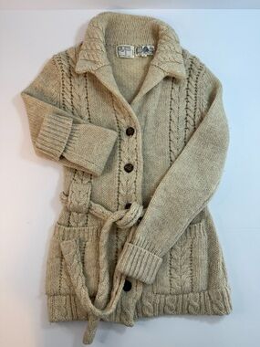 Vintage Peter G's General Store 100% Shetland Wool Belted Cardigan Sweater Small